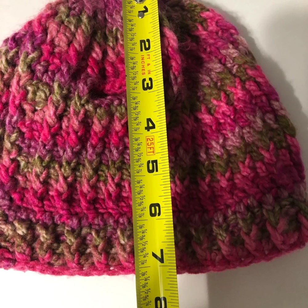Handmade crochet knit winter‎ hat with pony hole pink and brown tones fits women